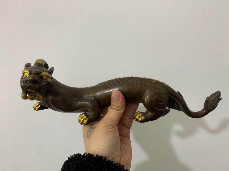 Vintage Gilded Brass Pixiu Statue Feng Shui Wealth Guardian Sculpture ...