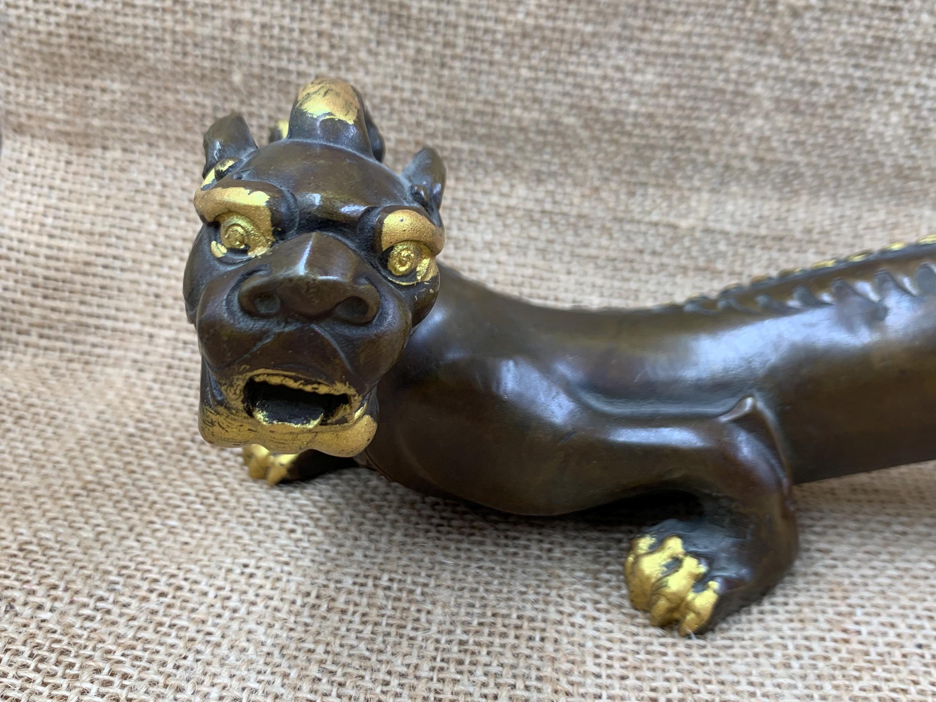 Vintage Gilded Brass Pixiu Statue Feng Shui Wealth Guardian Sculpture ...