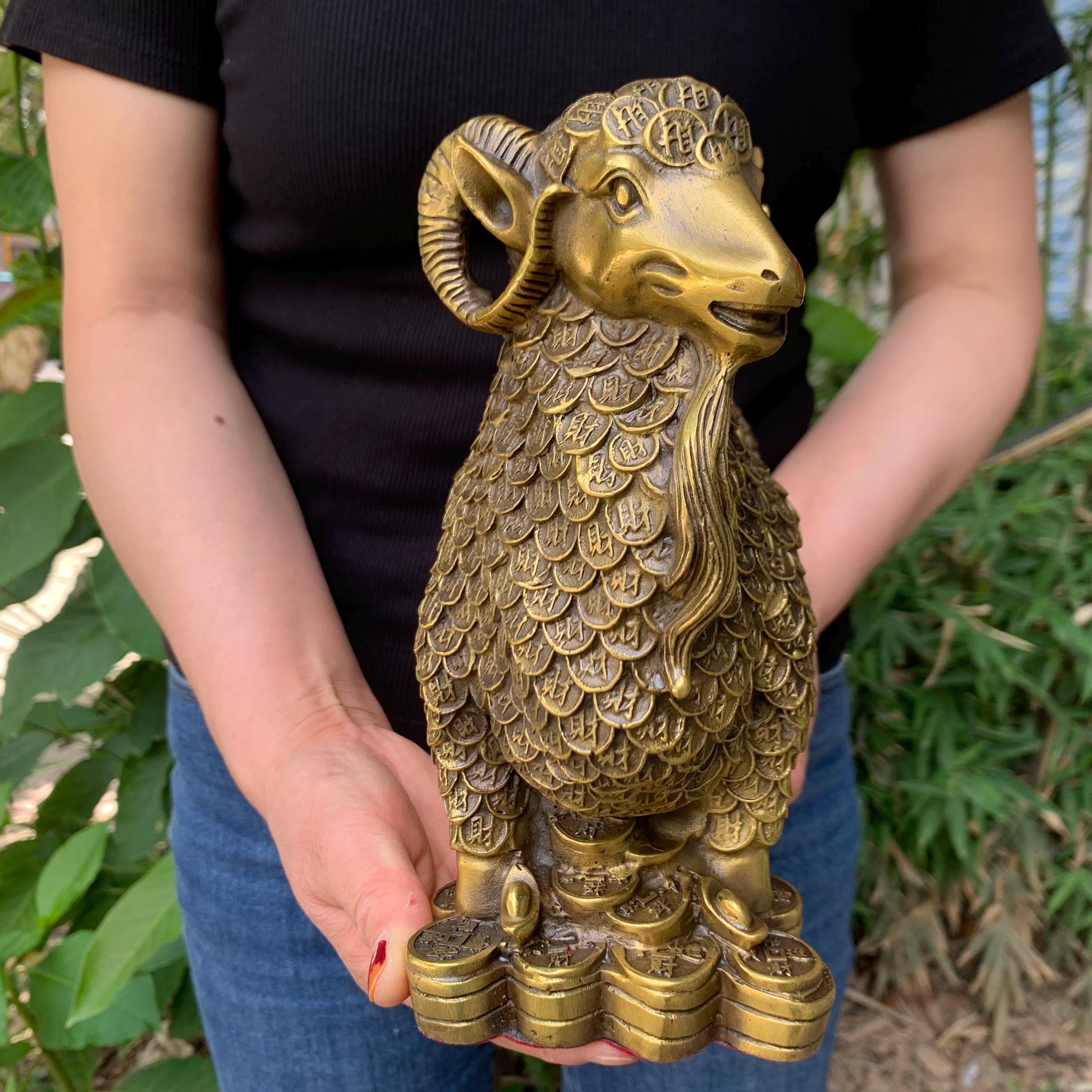 Copper Sheep Garden Statues Sheep Sculpture Hand Painted Simulation ...