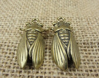 Tom174 Get 2 Copper Cicada Figurine Statue Tiny Retro Animal