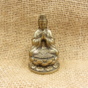 Unique Brass Guanyin Bodhisattva Statue, Home Table Decor, Travel Companion for Buddhist Journey, Worship Praying Idol Zen Meditation tom615