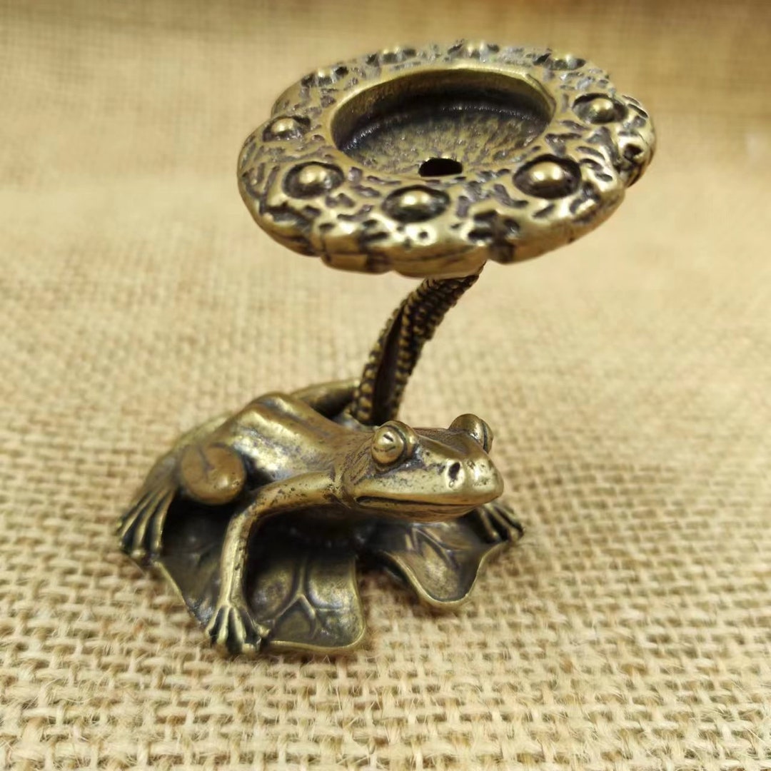 Brass Frog Backflow Incense Holder Sencer Burner Retro Good Luck