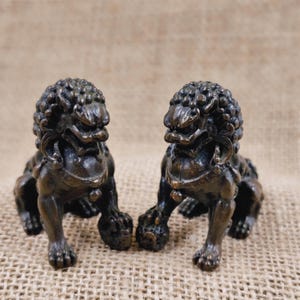 Pair Retro Copper Lion Statue Feng Shui Decor Kirin Pi Yao, Copper kylin , unicorn Figurine, Foo-Dogs Lion Temple Guardian,Fengshui Decor