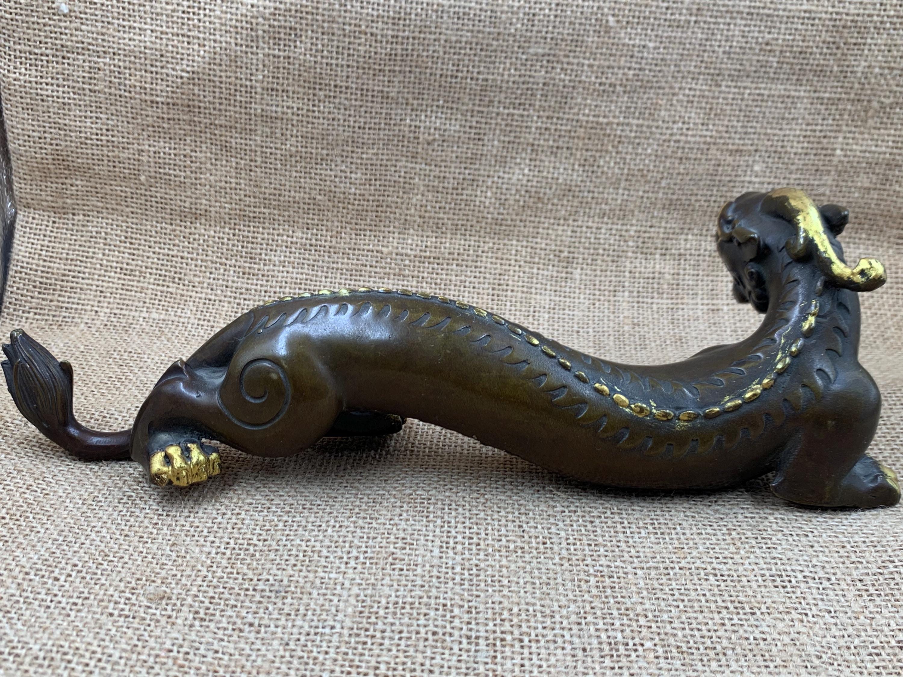 Vintage Gilded Brass Pixiu Statue Feng Shui Wealth Guardian Sculpture ...