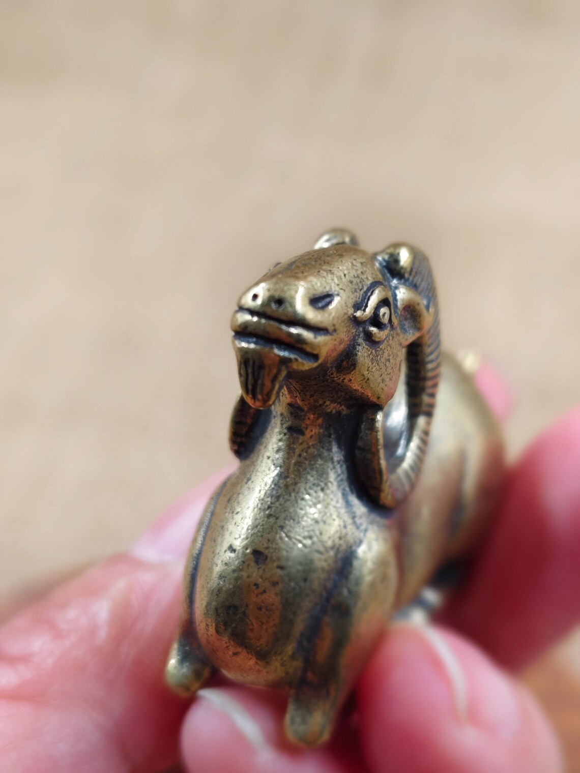 Copper Sheep Statue, Vintage Brass Long Horn Ram, Collectible Home ...