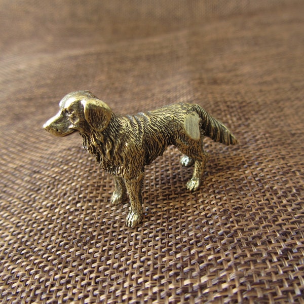 Figurine de petit chien épagneul en laiton, petit animal rétro, cadeau de Noël porte-bonheur