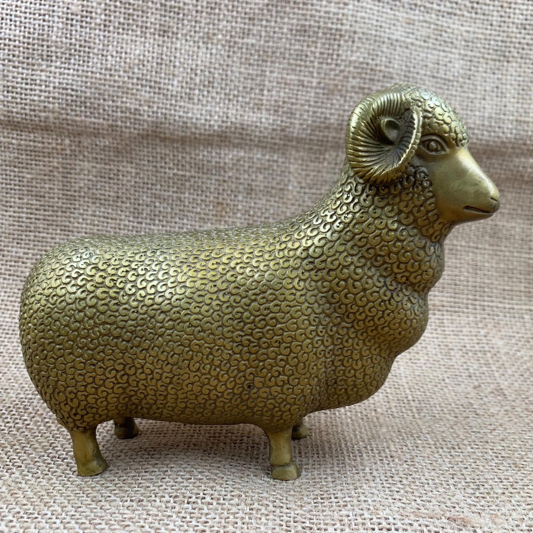 Vintage Copper Sheep Statue Feng Shui Wealth Animal Sculpture Business ...
