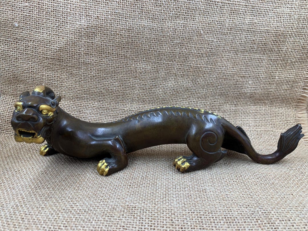 Vintage Gilded Brass Pixiu Statue Feng Shui Wealth Guardian Sculpture ...
