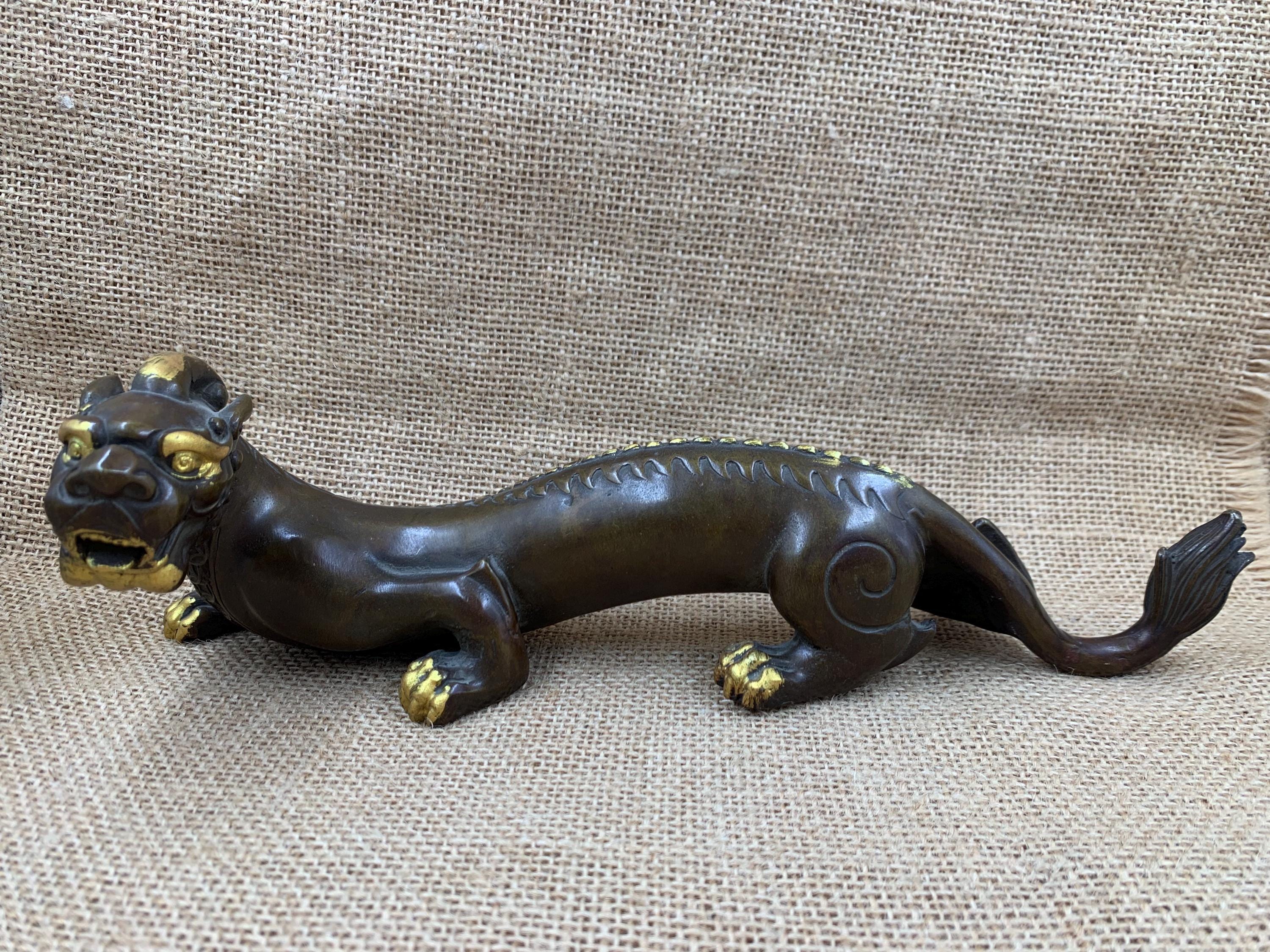 Vintage Gilded Brass Pixiu Statue Feng Shui Wealth Guardian Sculpture ...