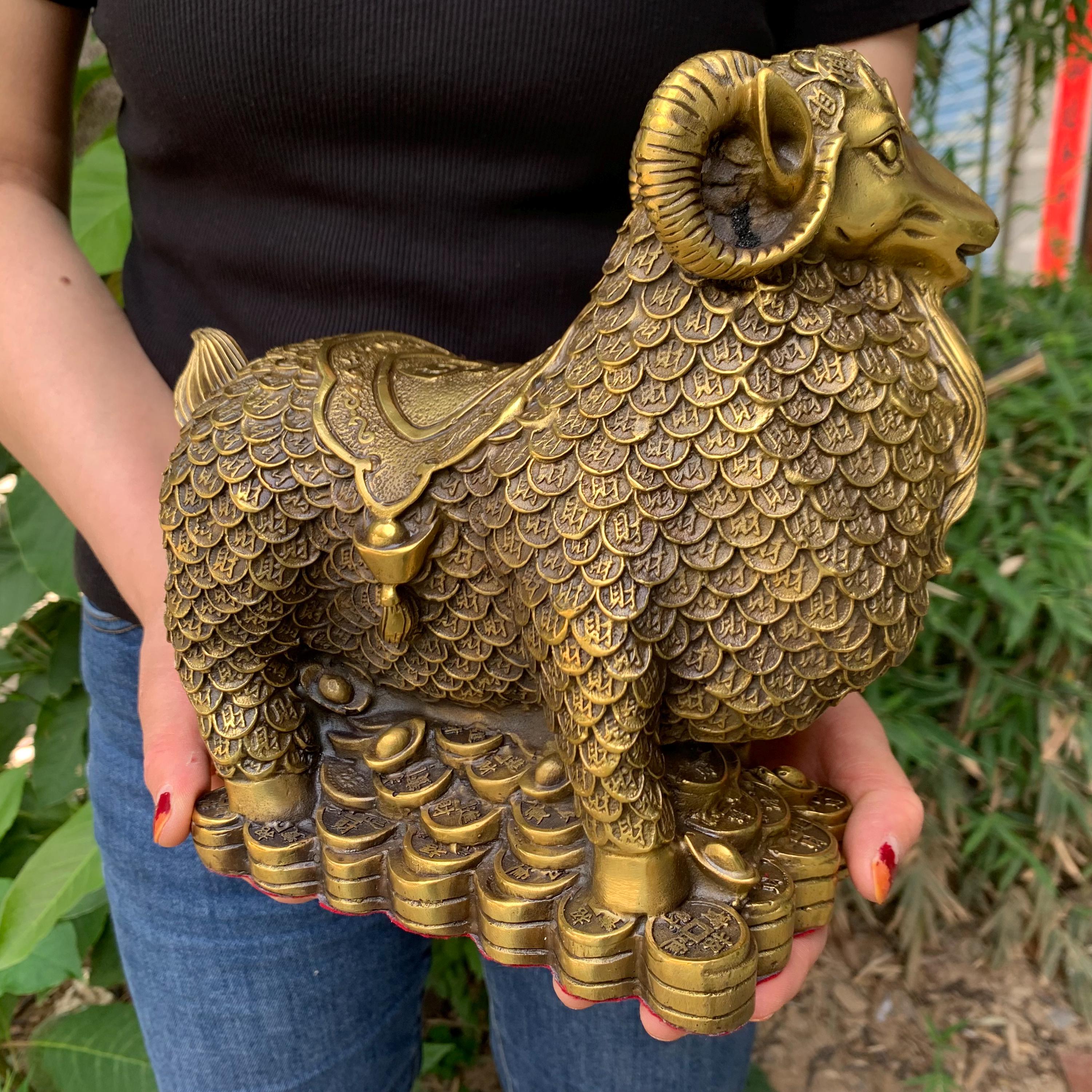 Copper Sheep Garden Statues Sheep Sculpture Hand Painted Simulation ...