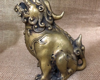 tom269 Großer Drache Einhorn Ornament Pixiu Messing Nepal Fabelwesen Foo Hund Löwe Feng Shui Dekor Bronze verheißungsvoll Buchstütze