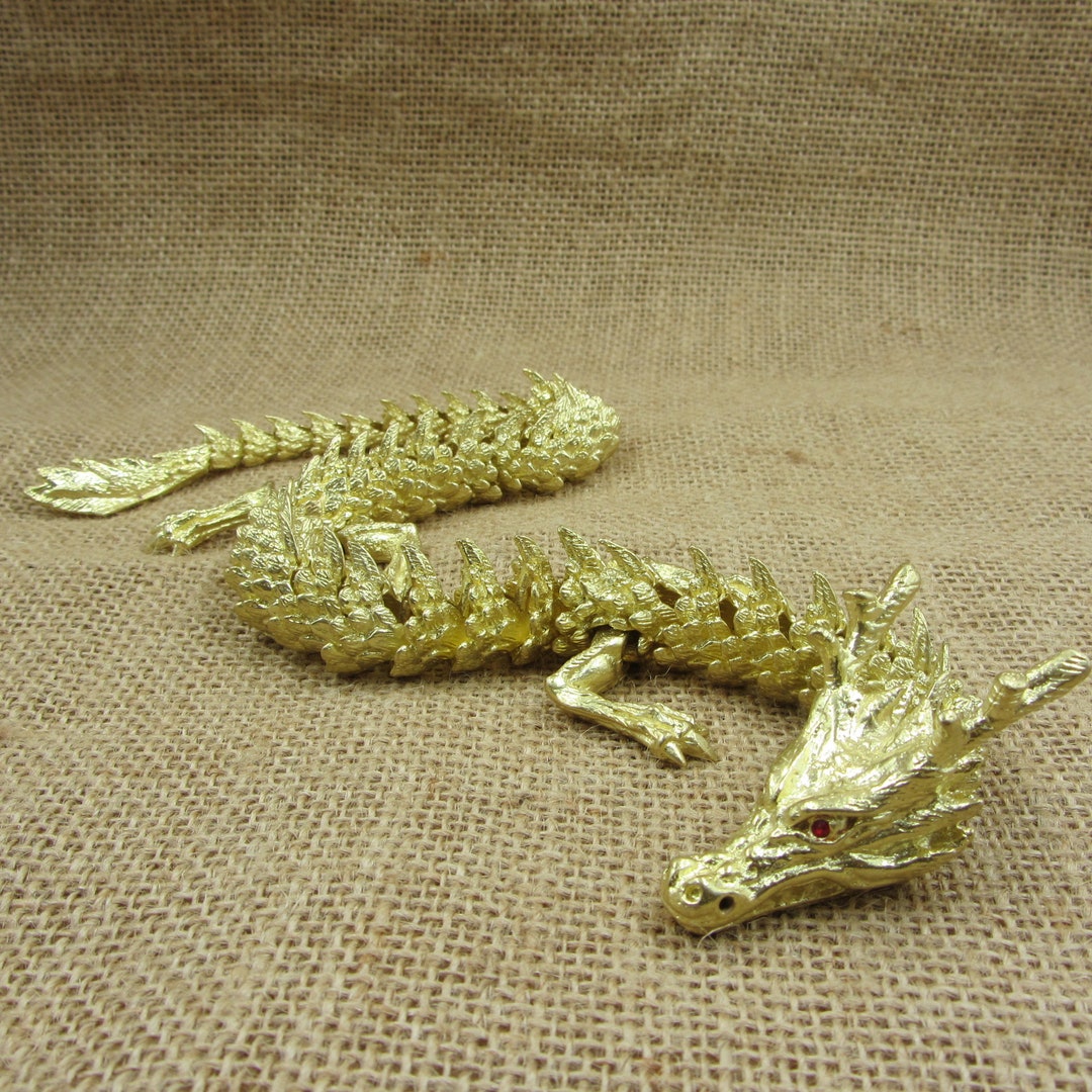 17 Inches Long 3D Effect Moveble Joint Brass Dragon Fengshui Figurine