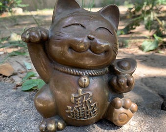 Vinatge Super Lucky Cat, Strong Copper Lucky Cat, Cat Decorative  Cat Figurine Sculpture,  Maneki Neko For Luck and Wealth, Fortune  Cat Fun