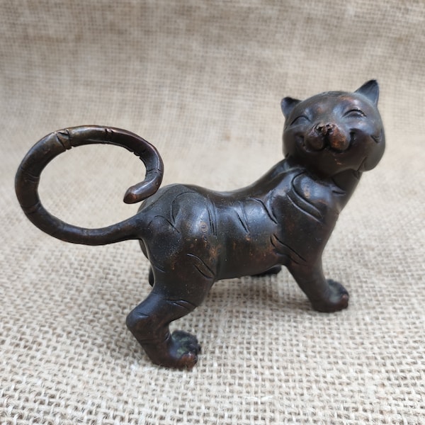 vintage antique copper cute cat kitty figurine paperweight housewarming Christmas gift