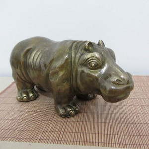 Chubby Mascot Hippo Figurine Statue Copper Casting hippopotamus Africa Wild Animal Ornament sculpture Tea pet Accessories river horse TOM682