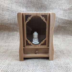 Mini Buddhist Altar Wood Buddha Altar Shelf Wooden Buddhist Altar Statue Booth Table Storage Cabinets Wooden Wall Rack Meditation TOM77021