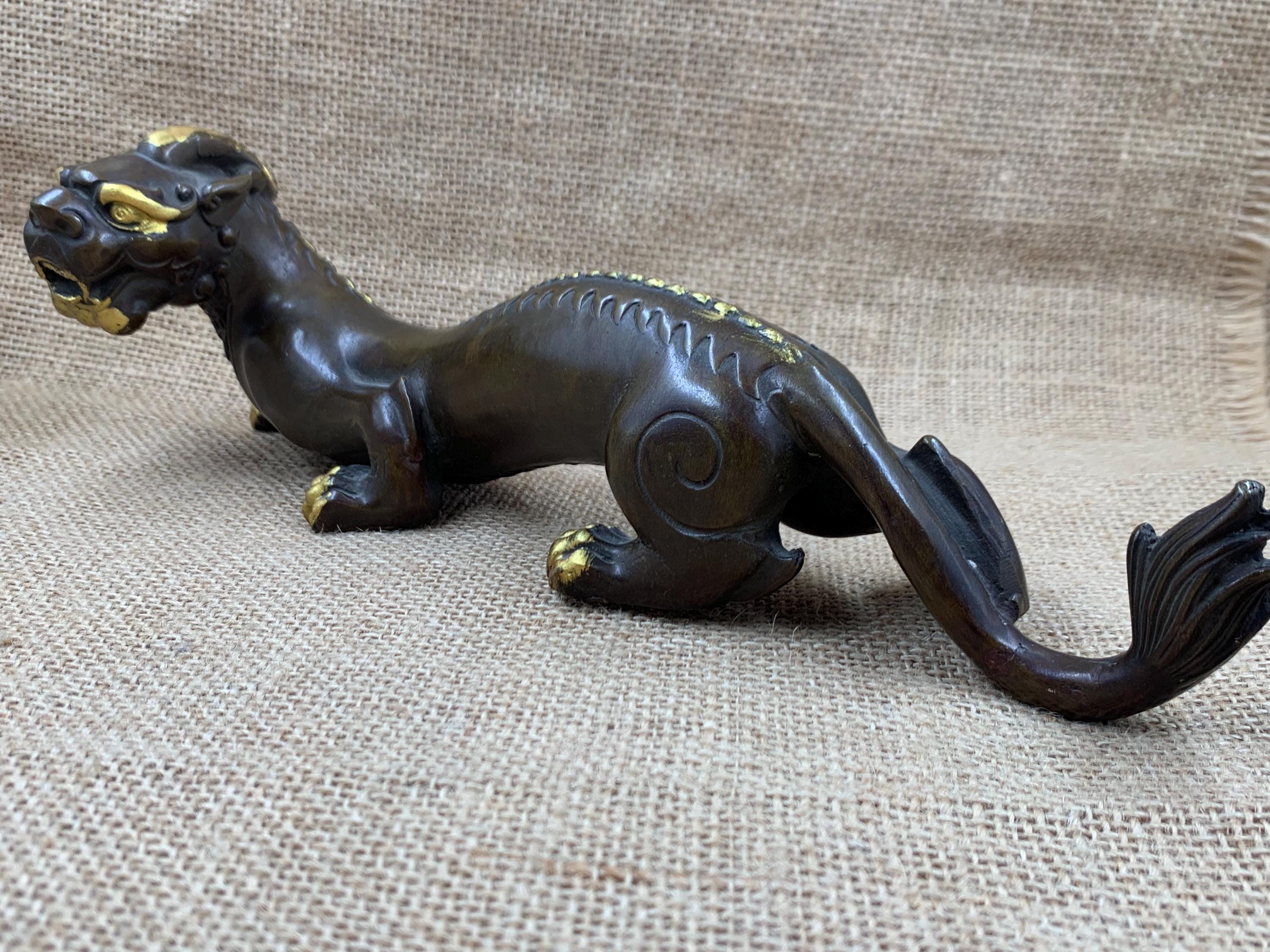 Vintage Gilded Brass Pixiu Statue Feng Shui Wealth Guardian Sculpture ...