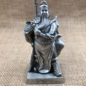 GuanYu GuanGong Sangharama Bodhisattva Warrior Statue, White Copper Fengshui  Ornament GuanYu Jingzhou Sculpture Long-handled broadsword