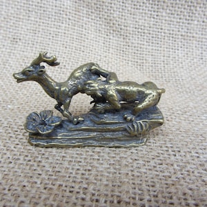 Brass Copper Hunting lion figurine statue VTG Tiny Retro animal statue paper weight,Good Luck Housewarming Table decor christmas Gift tom207