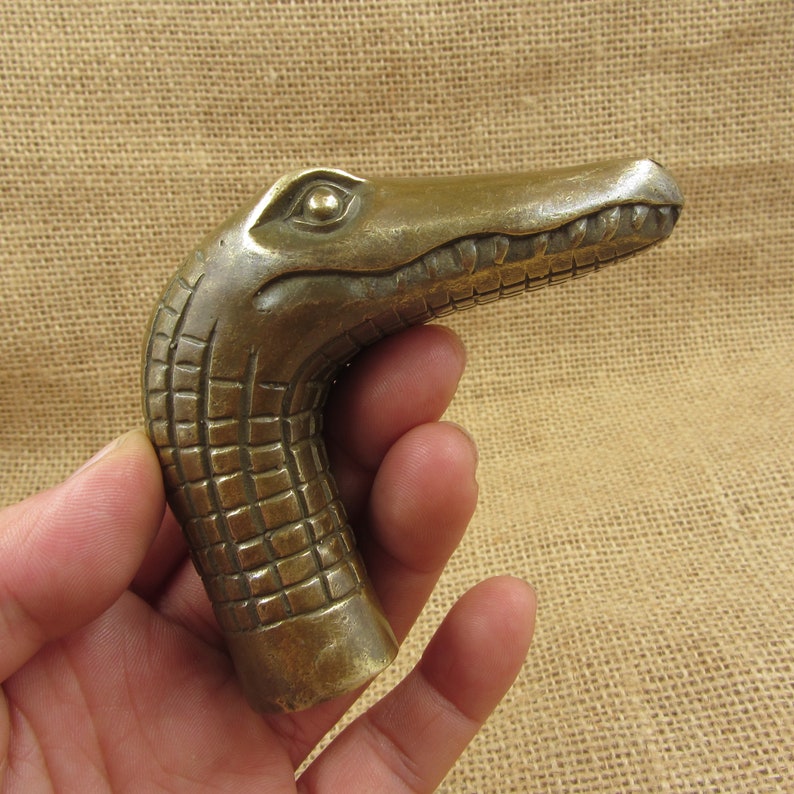 Vintage Antique Bronze Crocodile Alligator Figurine Cane Head Walking