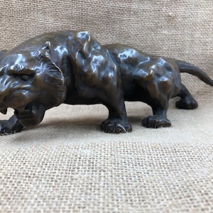 Antique Copper tiger Statue, Roaring Tiger Figure, Walking Tiger figurine, Chinese zodiac tiger, Shelf cabinet decor Animal Lover Ideal Gift