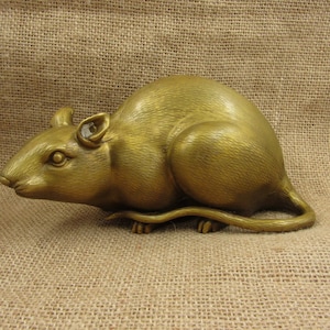Huge Copper rat sculpture  Decoration mouse figurine Collect Bronze Feng Shui Auspicious wealth mouse rat Zodiac Animal bronze Rat TOM5891