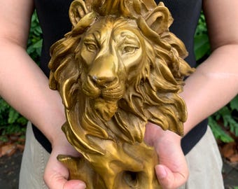 Vintage Lion Head Sculpture Handcrafted Lion Bust Figurine Feng Shui Decor Wealth Protection Art Deco Ornament