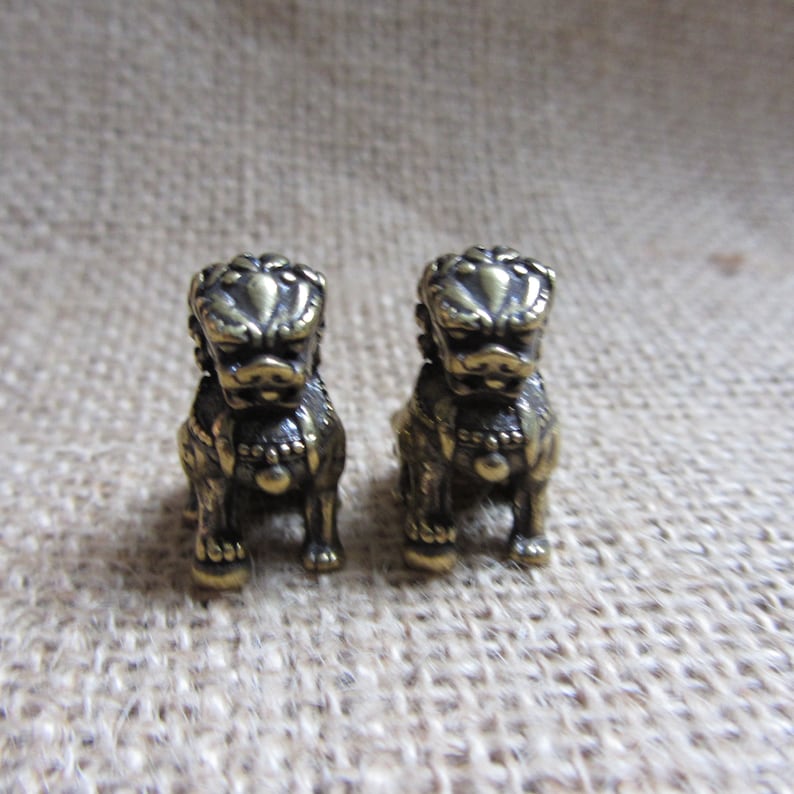 Matched Pair Mini Brass Lion Foo Dogs Statue, Fu Dog Guardian Lion ...