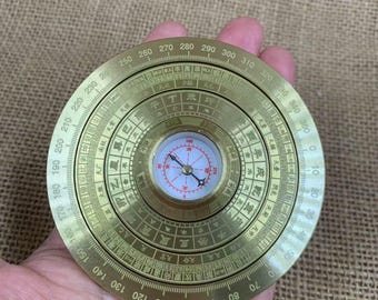 Bagua multi-layer Rotatable Feng Shui Compass, Copper Round Eight Diagrams Compass, Yin Yang rotating metaphysical energy healing decor 6985
