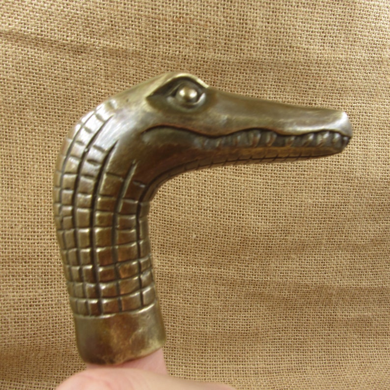 Vintage Antique Bronze Crocodile Alligator Figurine Cane Head Walking