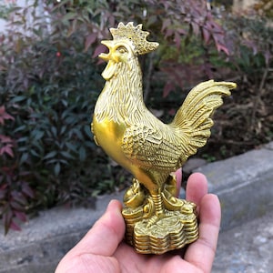 Old Bronze Rooster Statue,Copper Chicken Figurine,Hand-made metal  Healing Animal Figure crafted Collection Yard Decor Nice Christmas gift