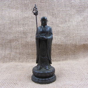 Copper buddha statue Ksitigarbha bodhisatvva retro religious buddhists worship praying idol altar ornament housewarming  gift table decor