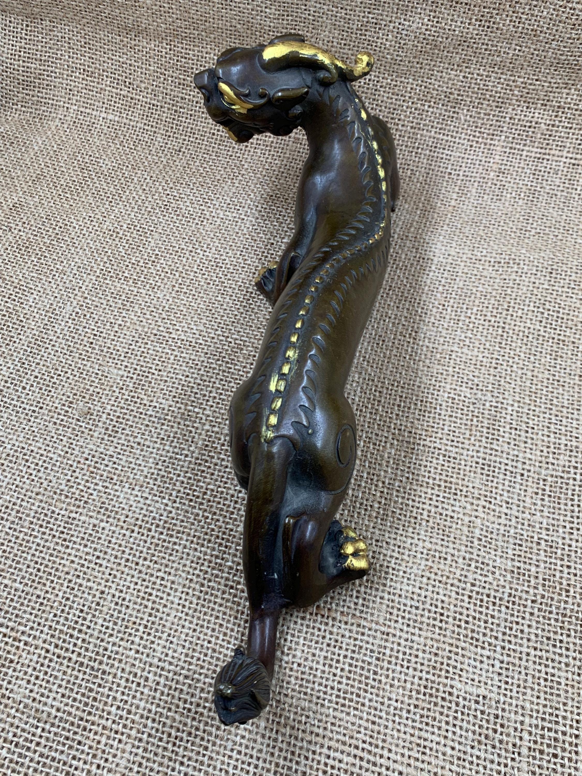 Vintage Gilded Brass Pixiu Statue Feng Shui Wealth Guardian Sculpture ...