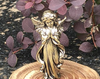 Vintage Copper cute praying little angel figurine, Miniature Winged Angel statue, table decor Good Luck Housewarming christmas Gift TOM5063