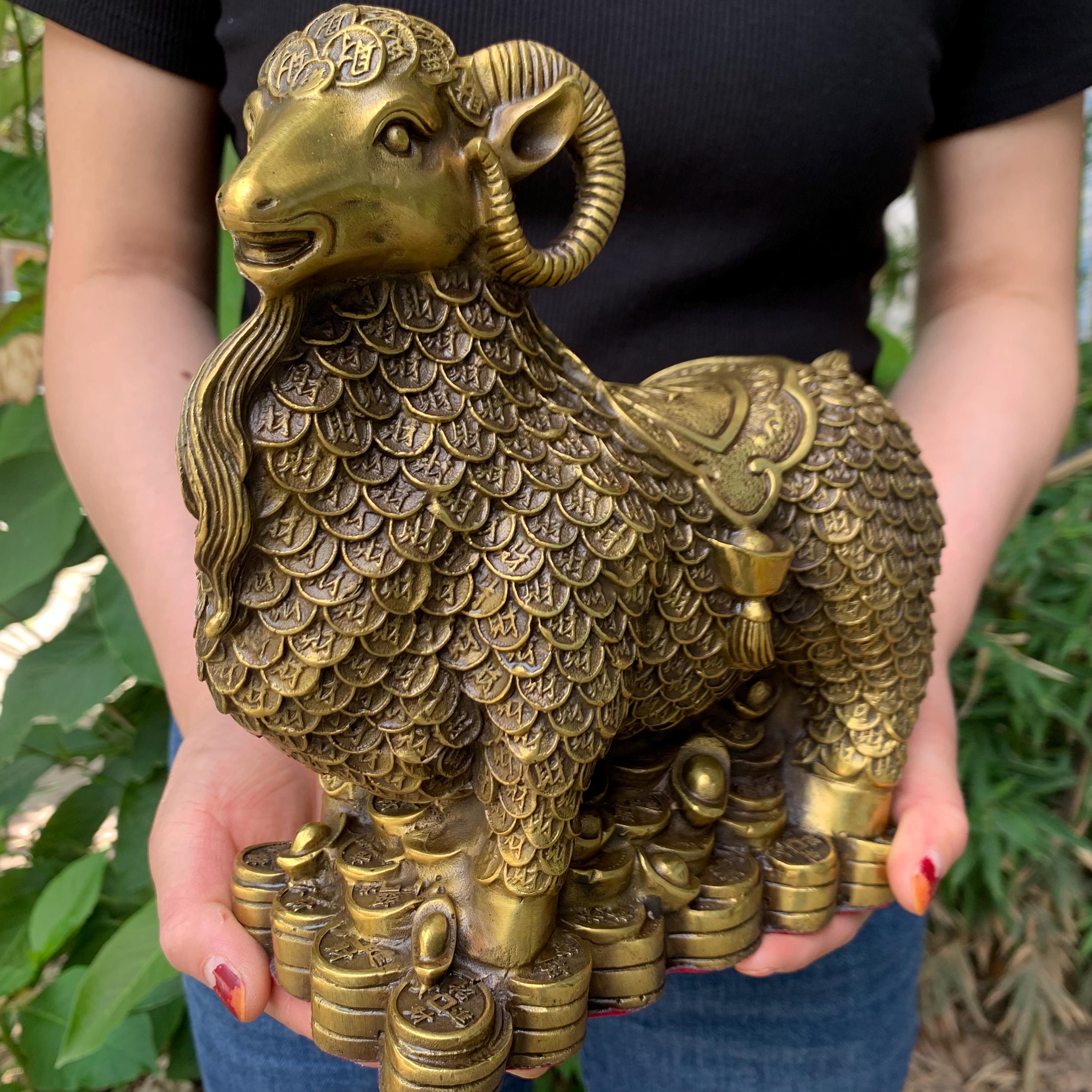 Copper Sheep Garden Statues Sheep Sculpture Hand Painted Simulation ...