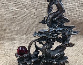 Vintage Brass Dragon Statue  Ornament Feng Shui Lucky Loong For Success Zodiac Dragon Home decoration thm0262
