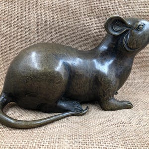Auspicious Bronze Huge Rat Statue, Collectible Mouse Rodent Red Copper, Home Animal Art Sculpture Decorative Tea Pets Decoration Feng Shui