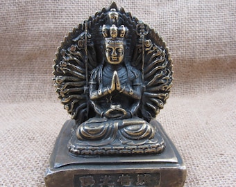 Vintage Messing Tausendarmige Guanyin Statue, buddhistische Gottheit Figur, Feng Shui Altar Dekor für Meditation, spiritueller Schutz Wohnkultur