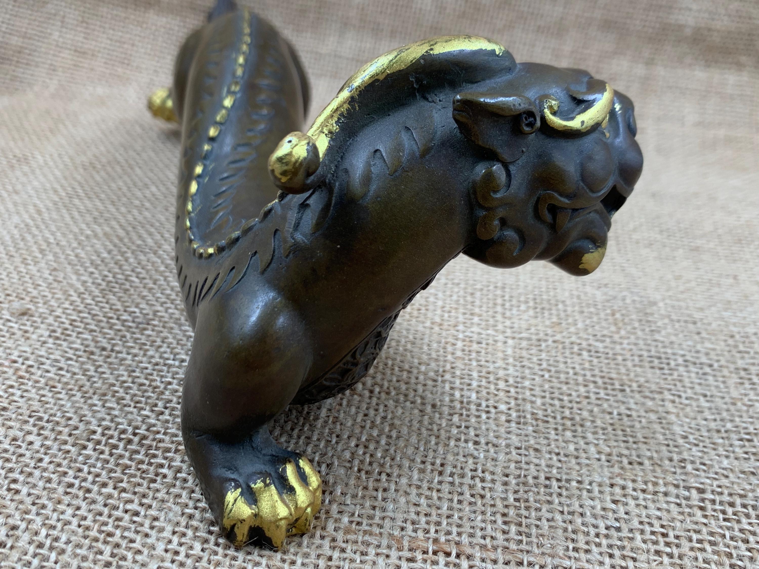 Vintage Gilded Brass Pixiu Statue Feng Shui Wealth Guardian Sculpture ...