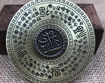 Rotatable Feng Shui Compass, Tai Chi Bagua Plate, Copper Round Eight Diagrams Compass, Yin Yang rotating plate Chinese metaphysical element