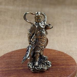 Brass Martial God of Wealth GuanYu GuanGong Sangharama Bodhisattva Warrior Statue, Fengshui Ornament GuanYu Jingzhou Long-handled broadsword
