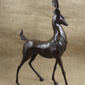 Red Copper deer Statue Fengshui Animal big standing deer figurine Fortune deer cooper Tea Table decor Shelf Decor Accents Xmas Home Decor