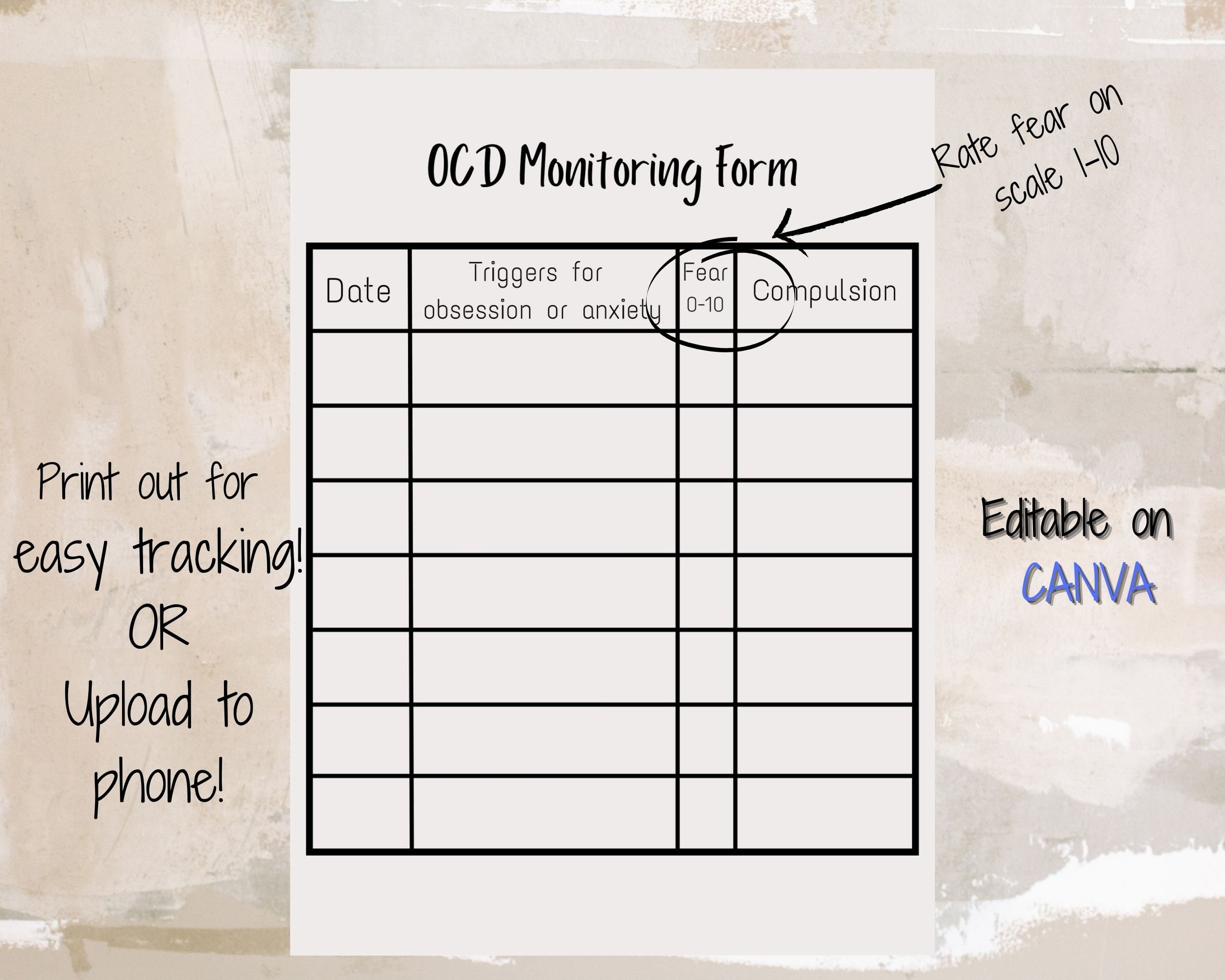 OCD Monitoring Form Digital Print Printable Daily - Etsy