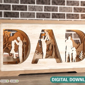 Multilayer Standing Dad and daughter 3D Happy Father’s Day Gift for Dad, Shadow box SVG plan, Diy gift Digital Download |#232|