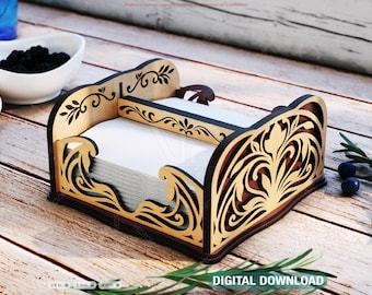 Elegant Laser Cut Wooden Napkin Holder | 2 Size Options | Cocktail & Dinner Tissue Stand Digital Download |#670|