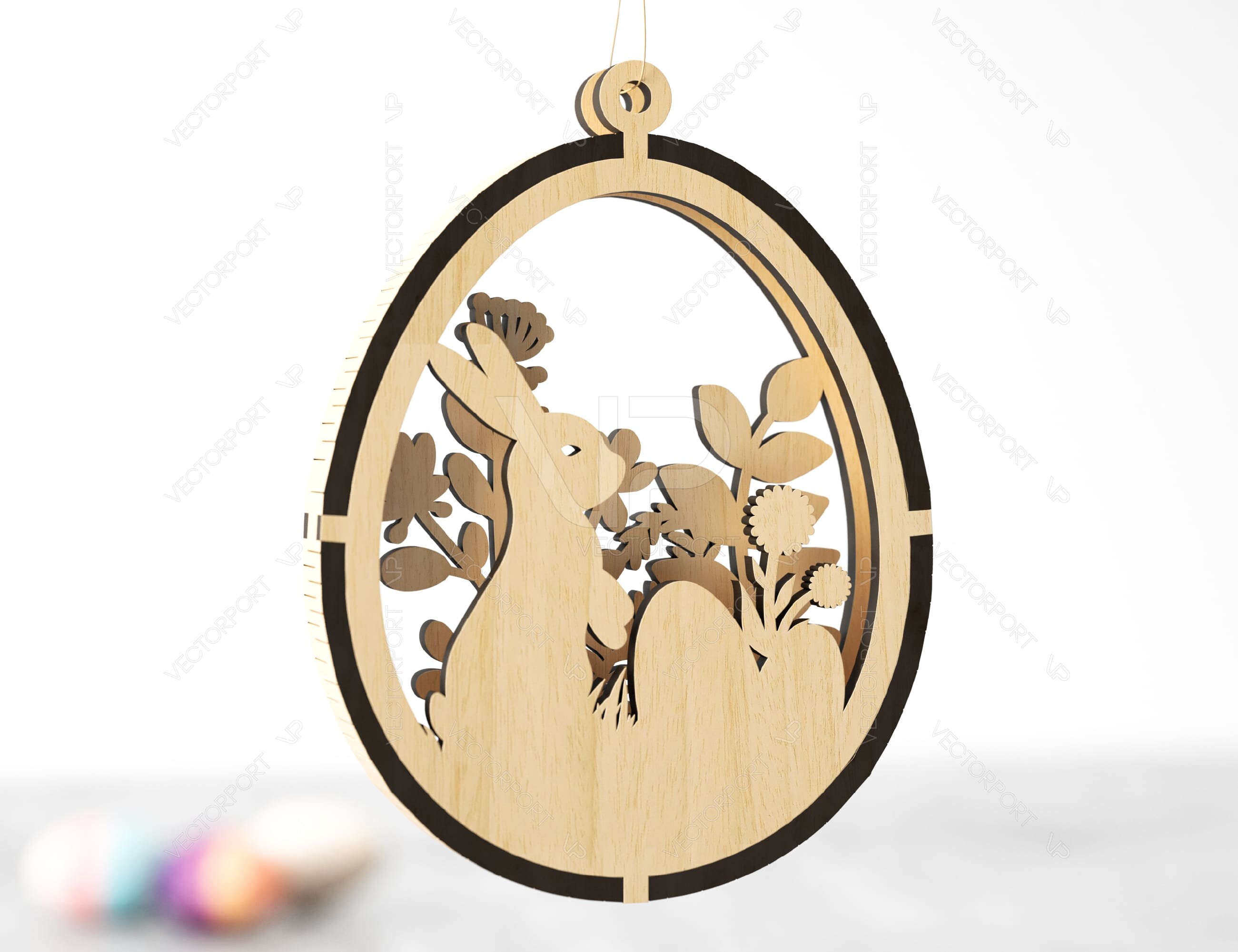 3D Easter Laser Cut Hanging Ornaments Egg Rabbits SVG Layered Decor ...