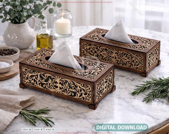 Elegant Laser Cut Wooden Tissue Box Cover | Wooden Napkin Box Sleeve | Napkin Dispenser | Digital Download |#689|