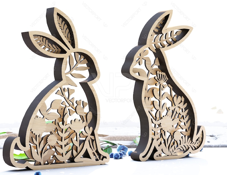 Easter Laser Cut Files Rabbits SVG Layered Bundle, Floral Bunny ...