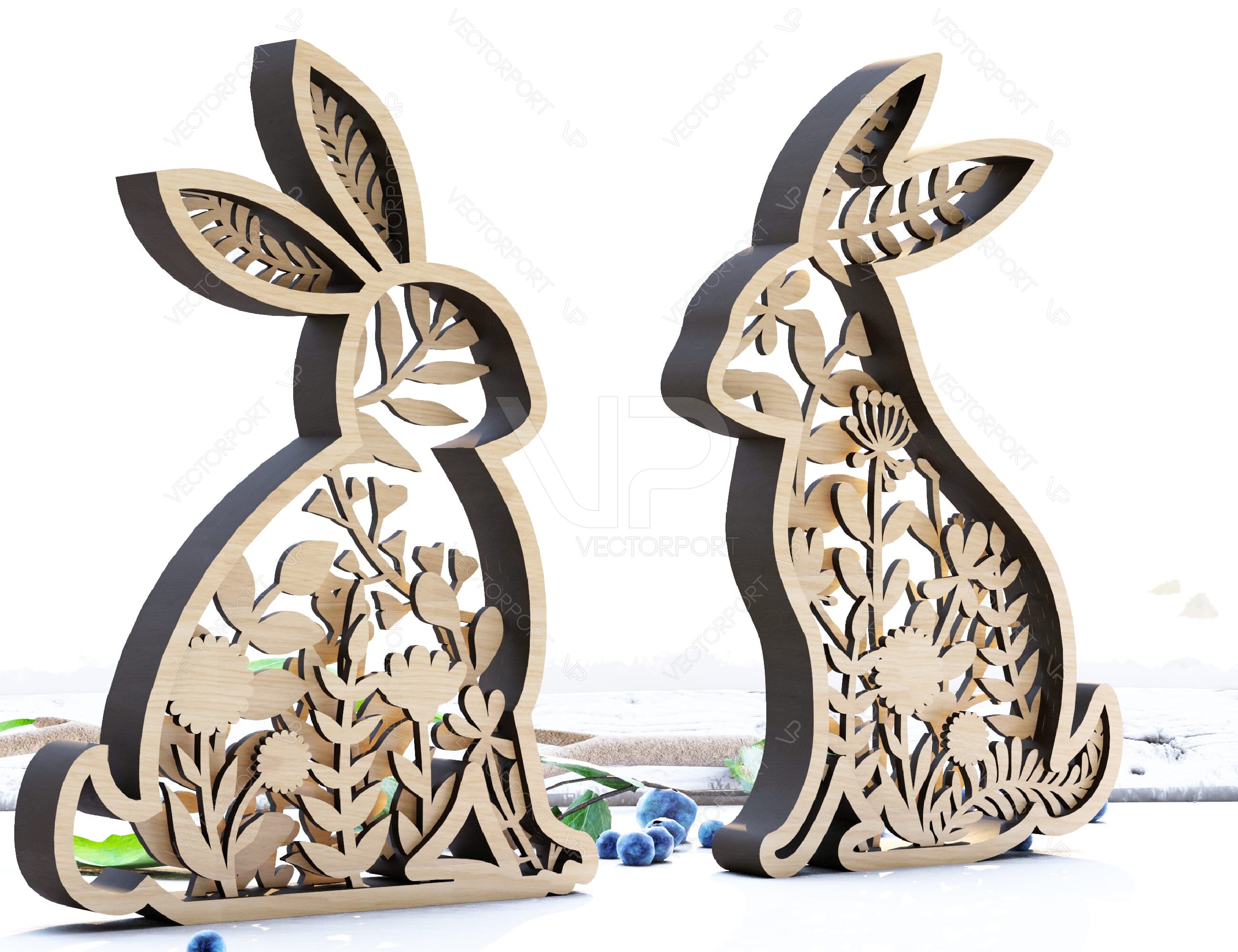 Easter Laser Cut Files Rabbits SVG Layered Bundle, Floral Bunny ...