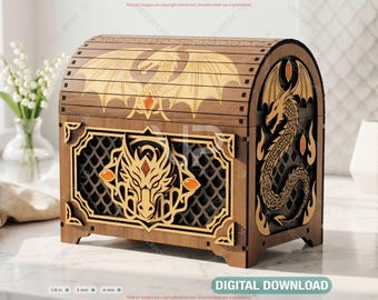 Dragon Wooden Box, Laser Cut Treasure Chest, Fantasy Dragon Gift Box Wooden Keepsake Box Digital Download |#714|